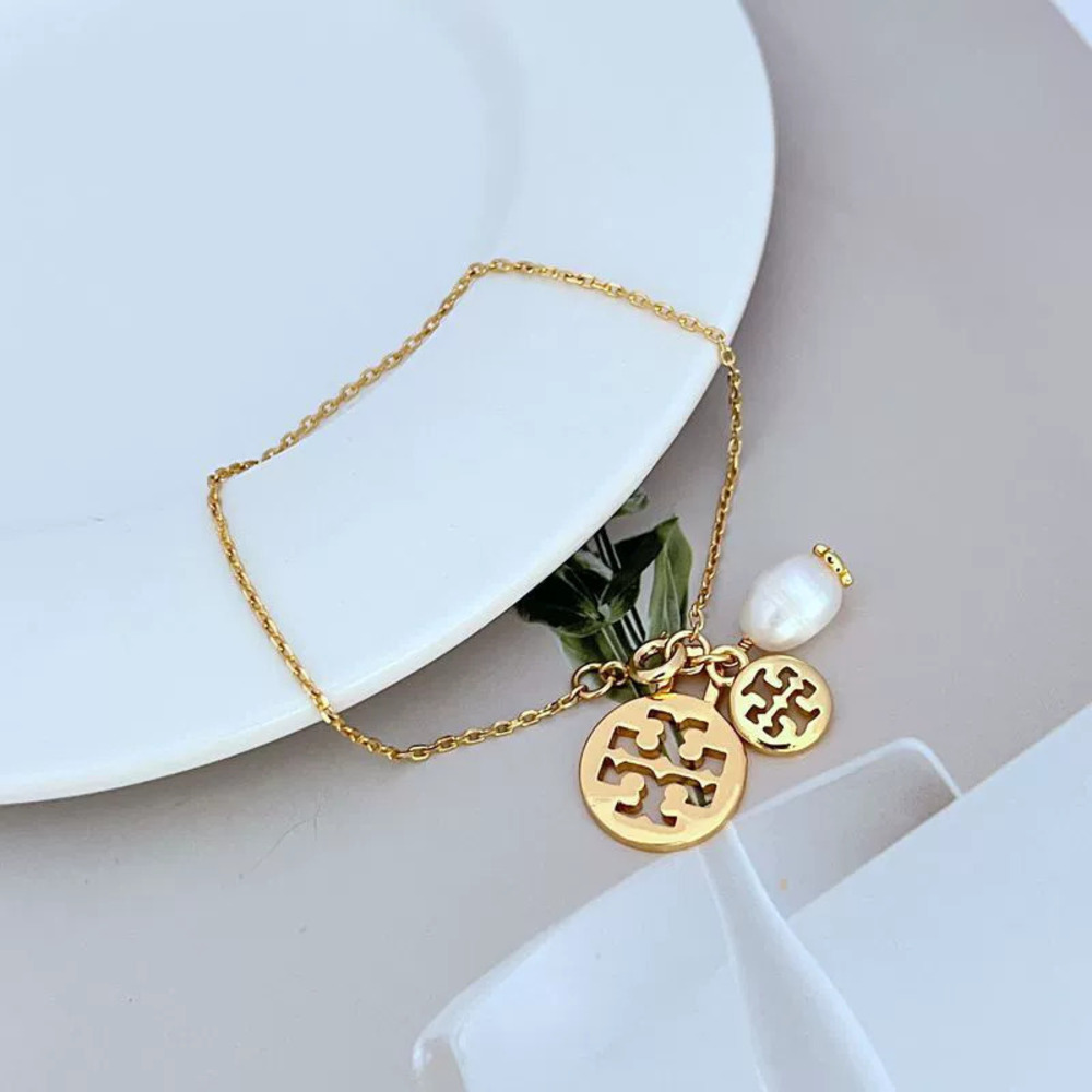 Tory Burch Freshwater Pearl Round Hollow Letter Bracelet